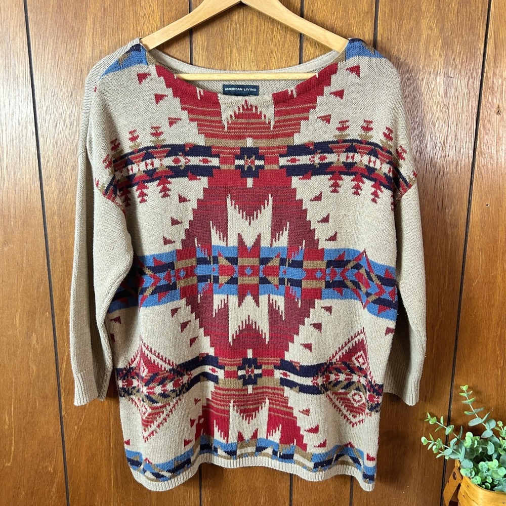 American Living Aztec Southwestern Knit Sweater Western Indie‎ Boho Large